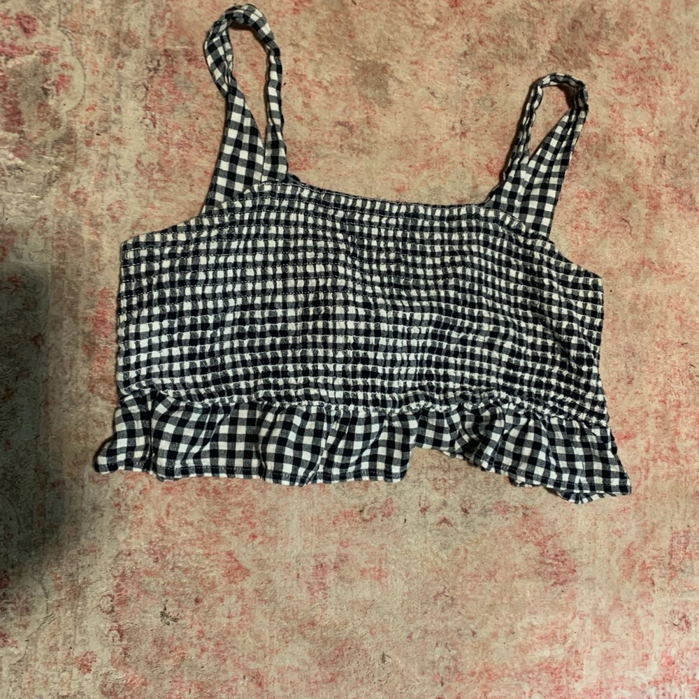 American Eagle Outfitters Black and White Smocked Ruffled Camisole